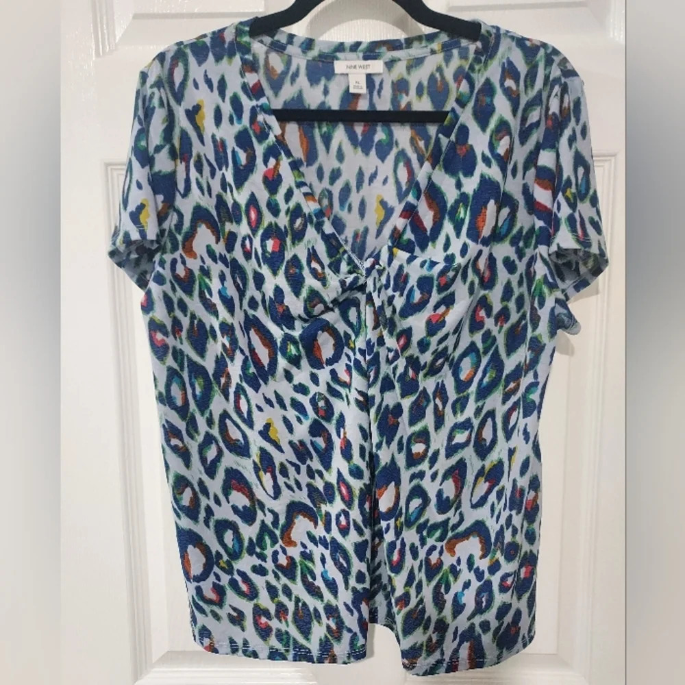 Nine West Multicolored Leopard Print Twist Front Blouse in Size XL